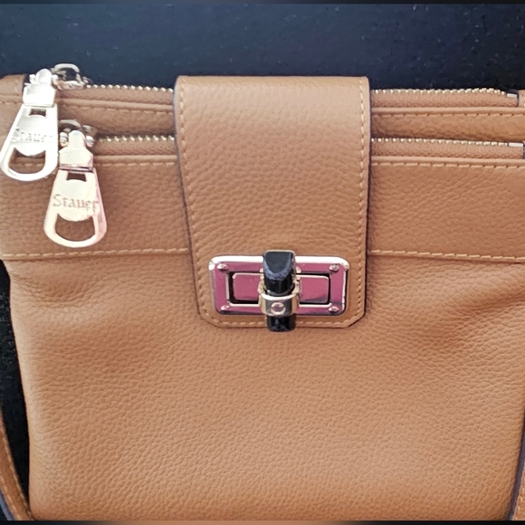Stauer Tan/Light Brown Pebble Leather Crossbody Bag - Picture 3 of 11
